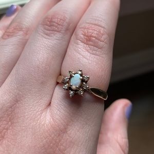 Opal Halo Possibly Gold Ring, Clear Stones, Size 9